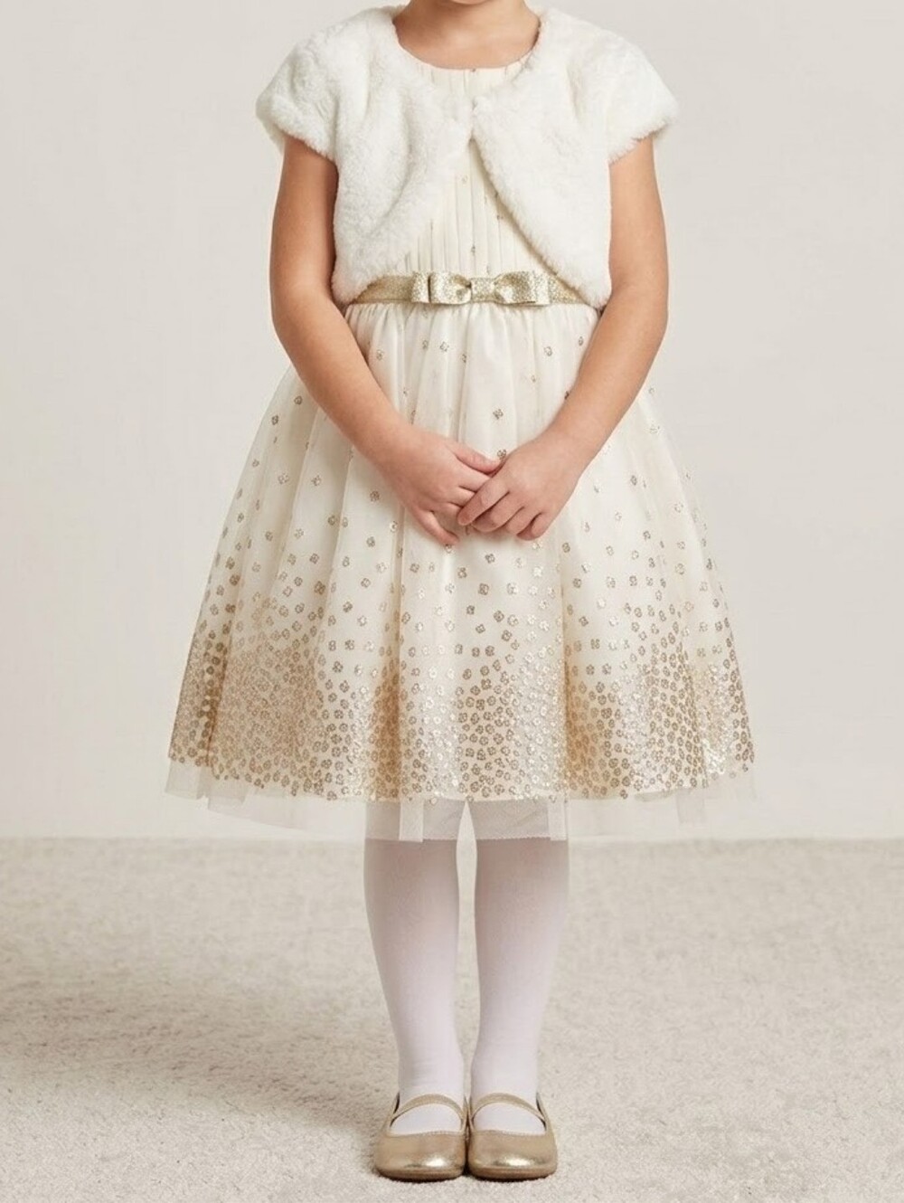 Girls Dress Size 7  Elegant  Metallic Foil Polka Dots Pattern Dress